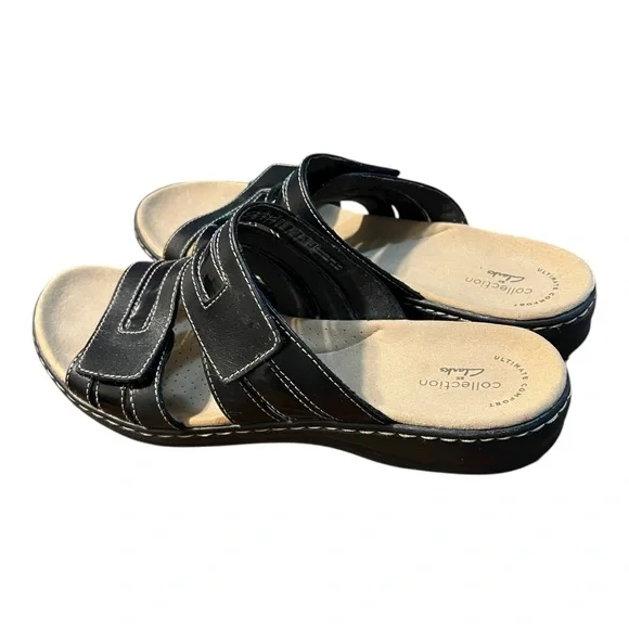 Clarks Black Leather Ultimate Comfort Slide Sandals Size 8.5W - Picture 7 of 9